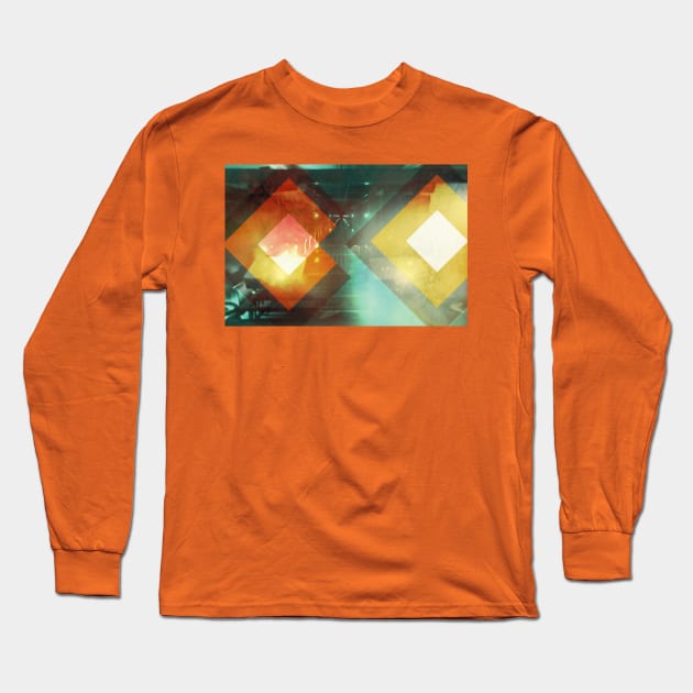 70s Orange Abstract Techno Triangles Long Sleeve T-Shirt by Christine aka stine1